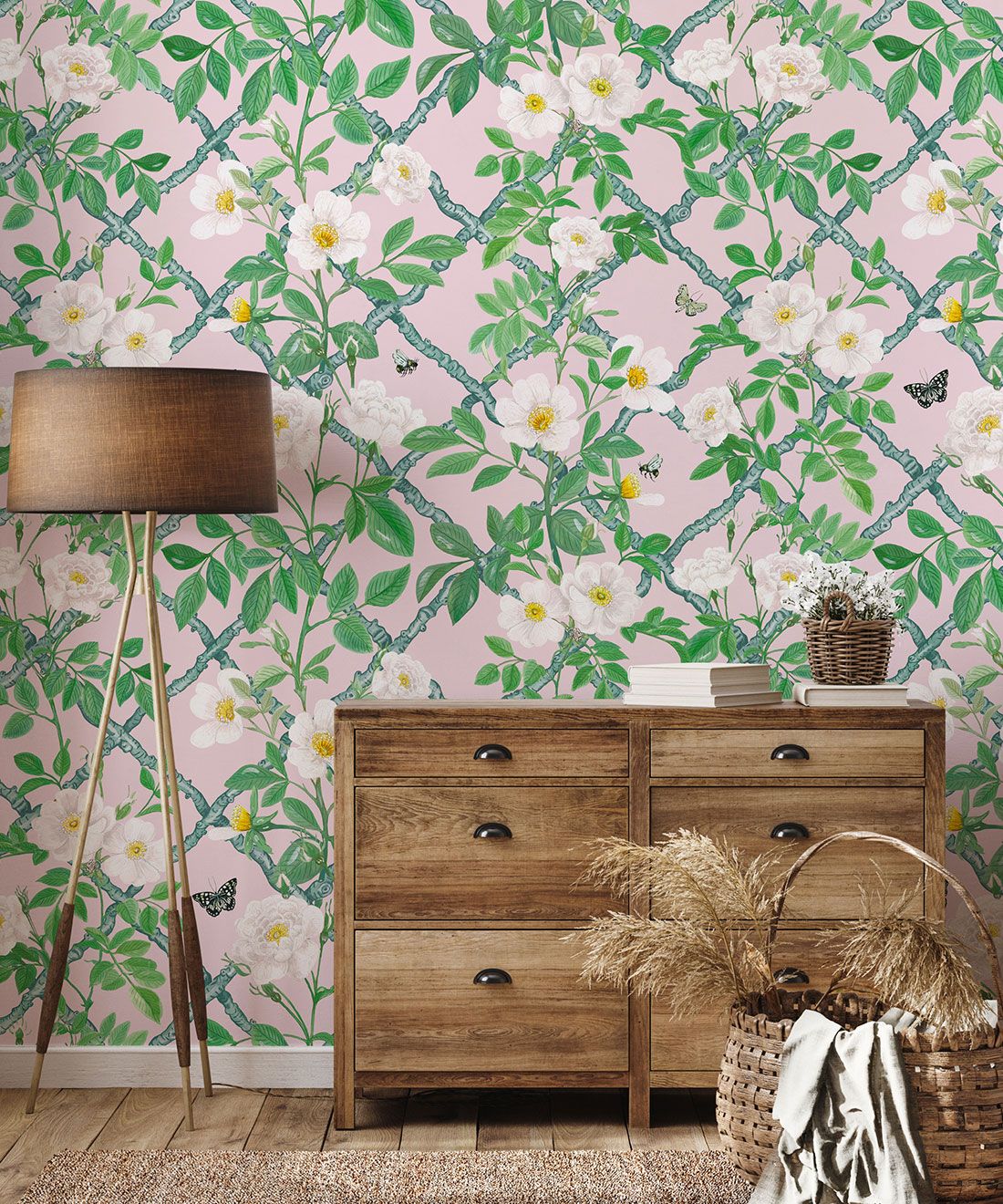 Treilage Wallpaper • Floral Wallpaper • Blush • Insitu