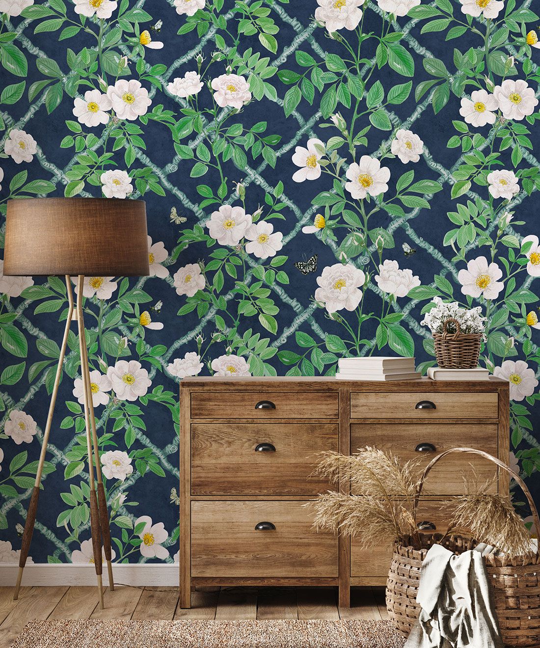 Treilage Wallpaper • Floral Wallpaper • Royal Blue • Insitu