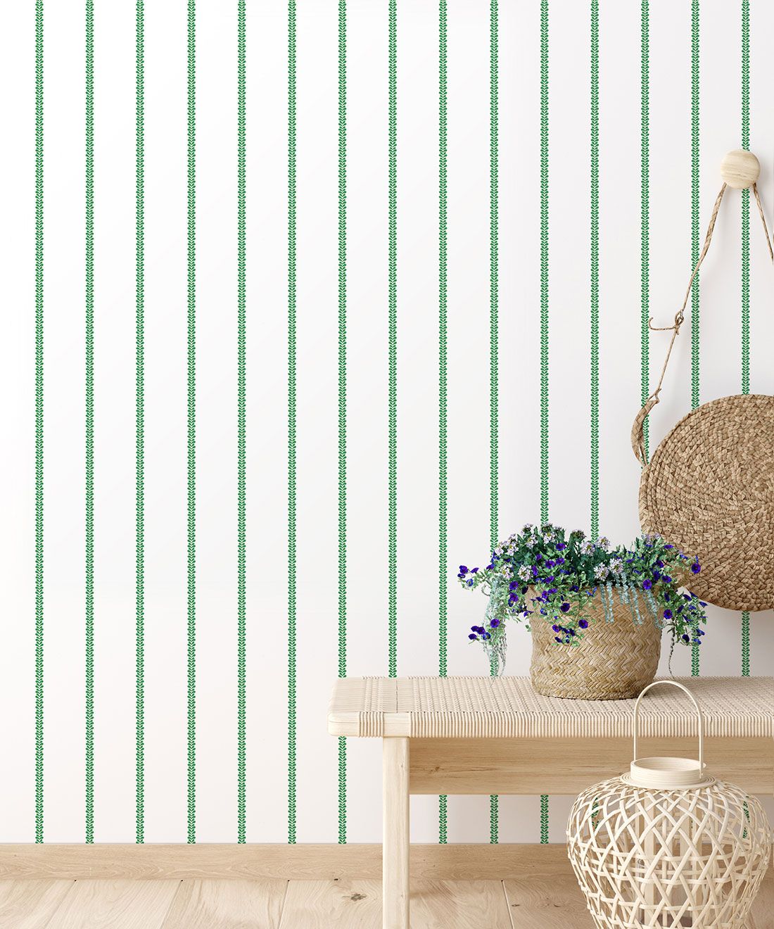 Chemin Wallpaper • Striped Wallpaper • Forest Green • Insitu