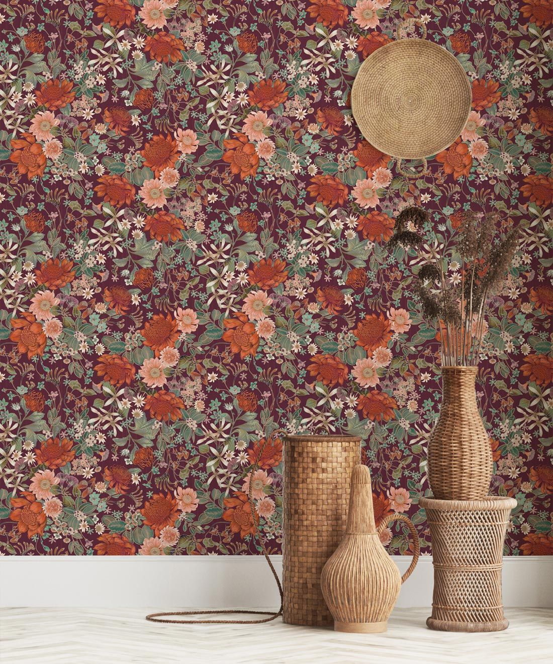 Bouquet Wallpaper • Eloise Short • Vintage Floral Wallpaper • Granny Chic Wallpaper • Grandmillennial Style Wallpaper • Mulberry • Insitu