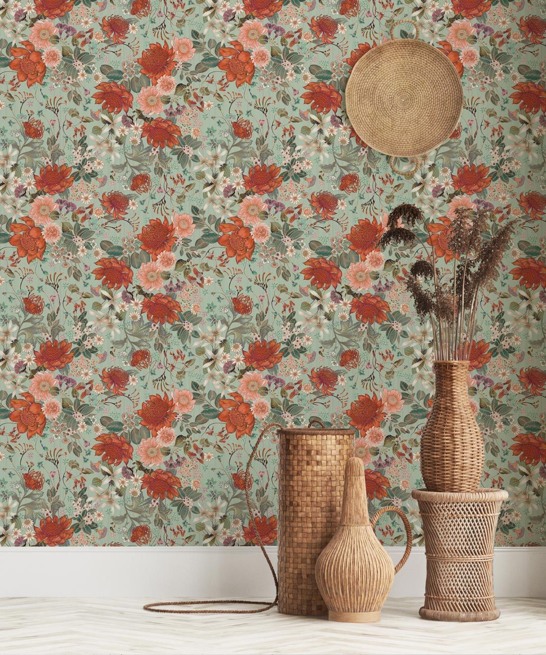Bouquet Wallpaper • Eloise Short • Vintage Floral Wallpaper • Granny Chic Wallpaper • Grandmillennial Style Wallpaper • Pistachio • Insitu