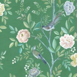 Chinoiserie Wallpaper • Floral Wallpaper • Bird Wallpaper • Magnolia • Forest Green • Swatch