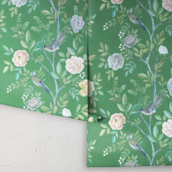 Chinoiserie Wallpaper • Floral Wallpaper • Bird Wallpaper • Magnolia • Forest Green • Rolls