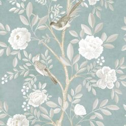 Chinoiserie Wallpaper • Floral Wallpaper • Bird Wallpaper • Magnolia • Milk Green • Swatch