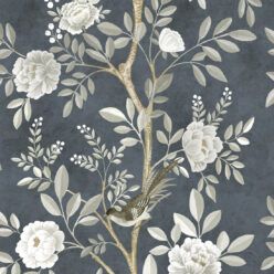 Chinoiserie Wallpaper • Floral Wallpaper • Bird Wallpaper • Magnolia • Navy • Swatch