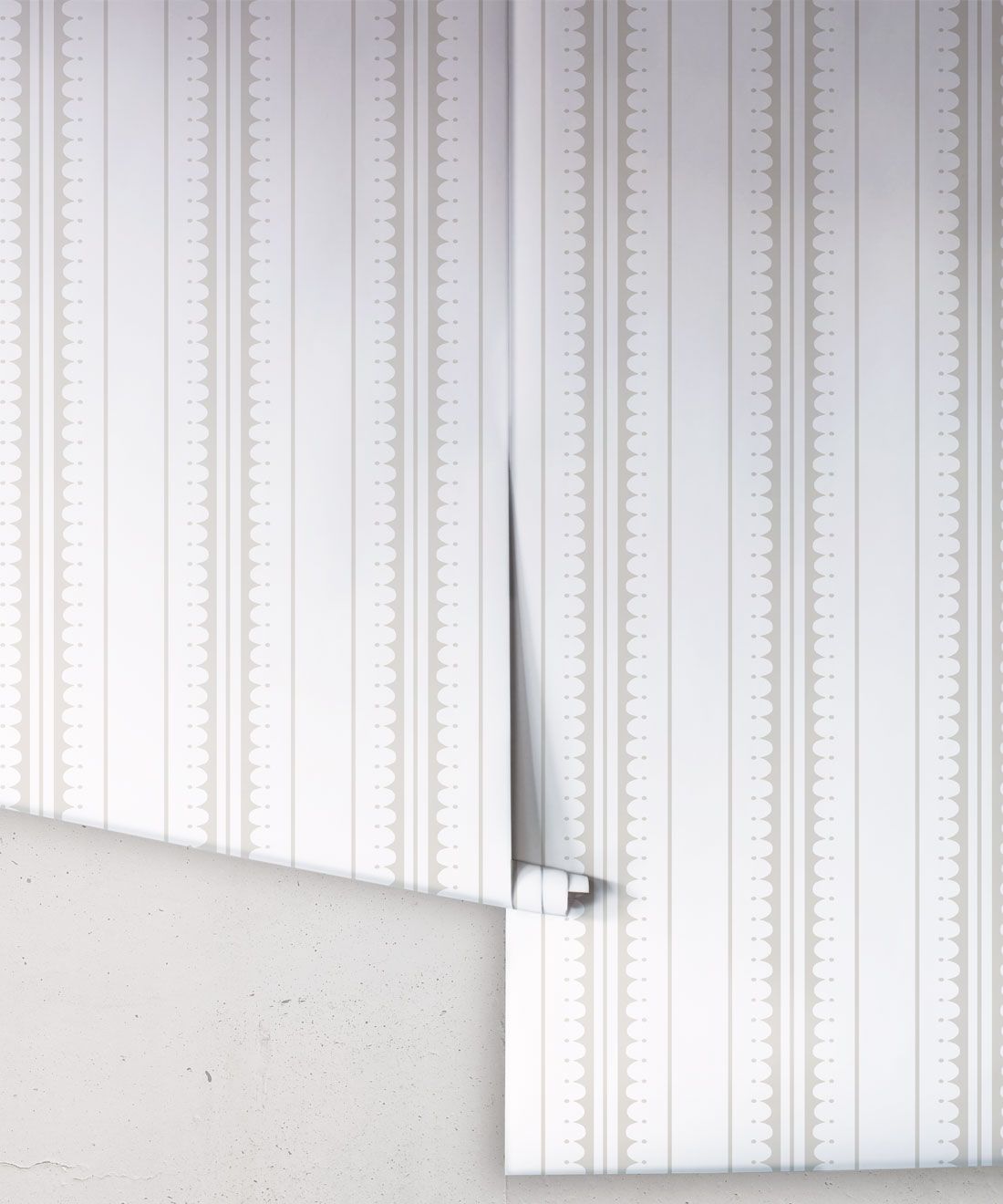 Coquille Wallpaper • Stripe and Scallop Wallpaper • Beige • Rolls