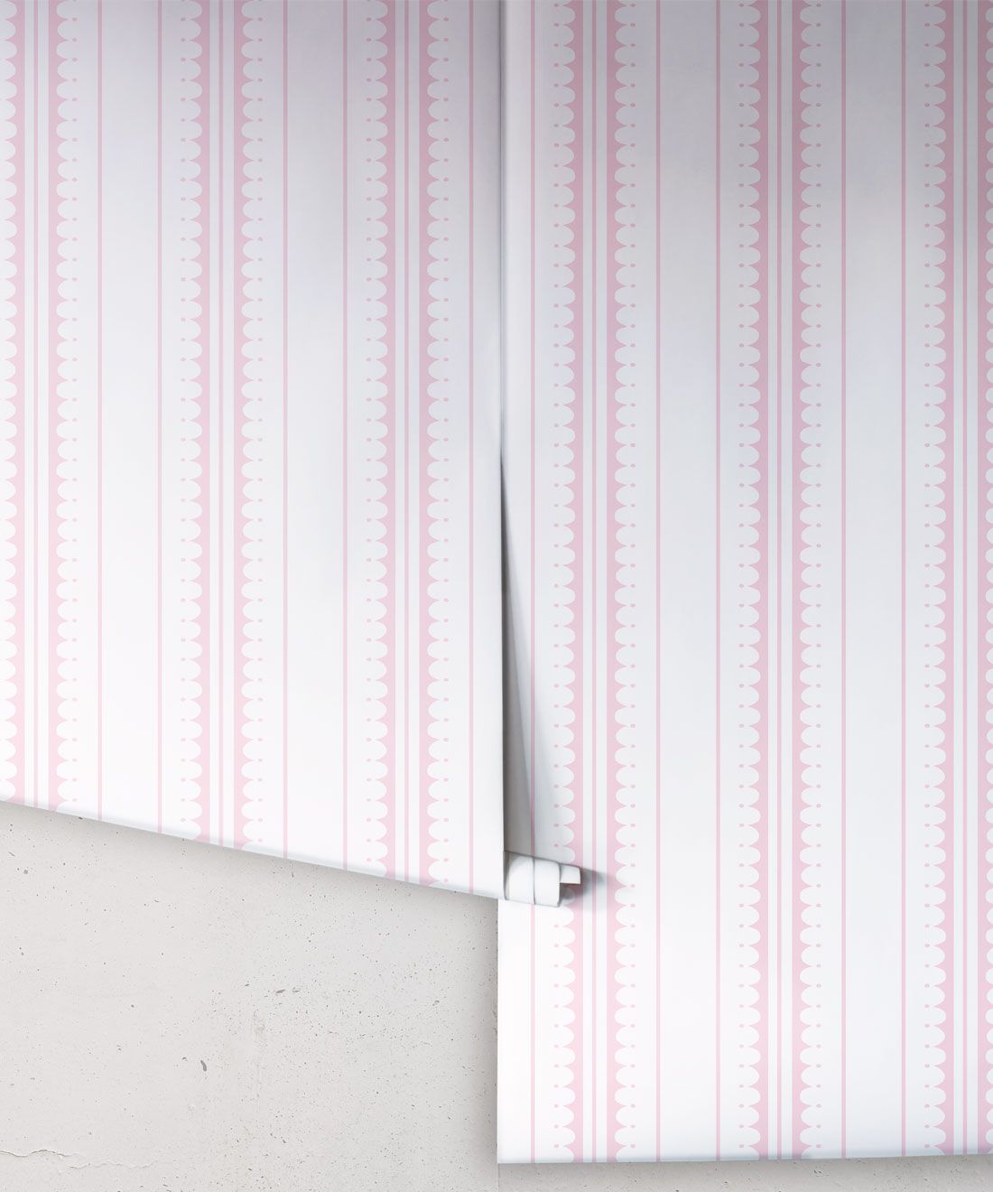 Coquille Wallpaper • Stripe and Scallop Wallpaper • Blush • Rolls