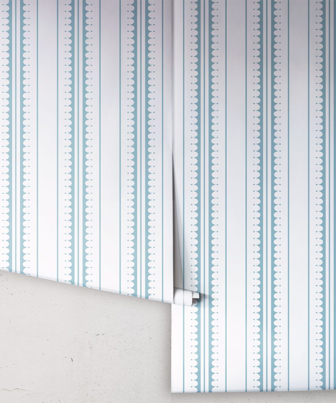 Coquille Wallpaper • Stripe and Scallop Wallpaper • Powder Blue • Rolls