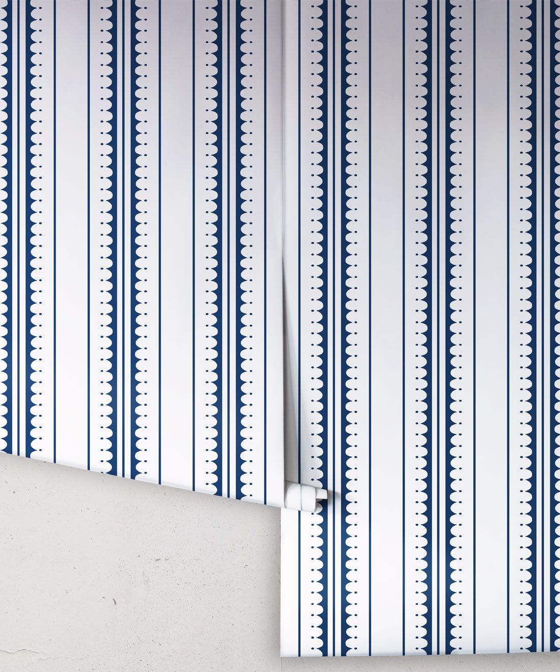 Coquille Wallpaper • Stripe and Scallop Wallpaper • Royal Blue • Rolls