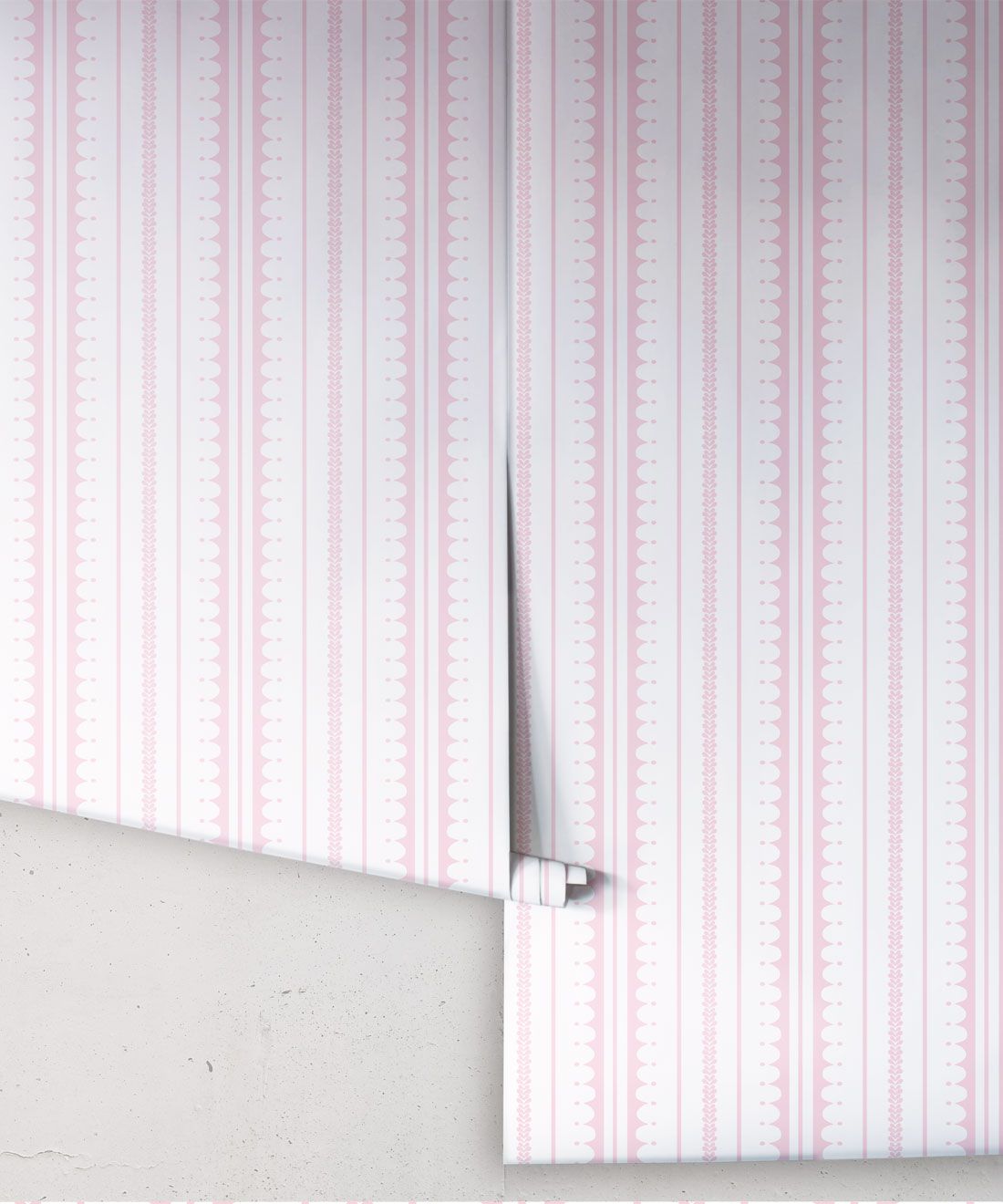 La Grand Coquille • Stripe and Scallop Wallpaper • Blush • Rolls