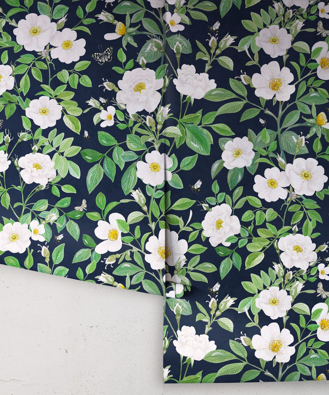 Rosa Wallpaper • Floral Wallpaper •Navy • Rolls
