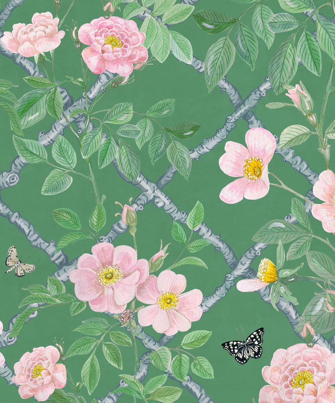 Treilage Wallpaper • Floral Wallpaper • Forest Green • Swatch
