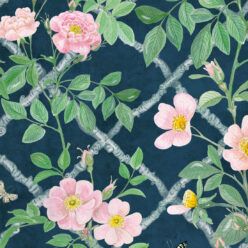 Treilage Wallpaper • Floral Wallpaper • Rose Pink • Swatch