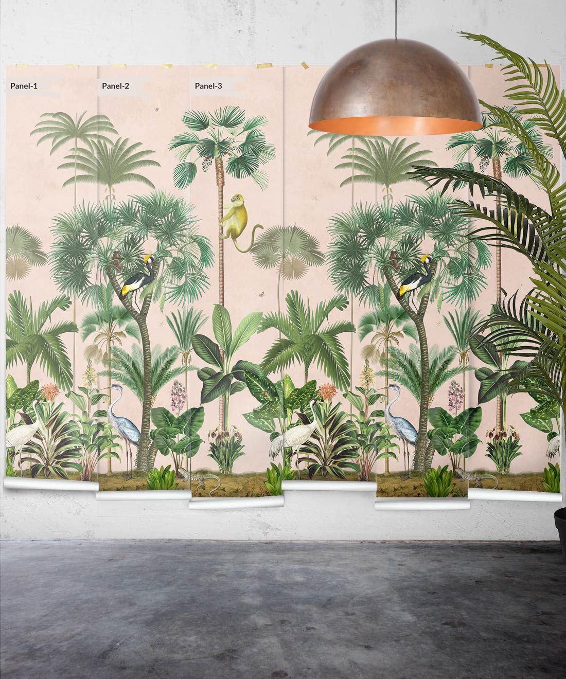 Indian Summer Wallpaper Mural •Bethany Linz • Palm Tree Mural • Pink • Panels