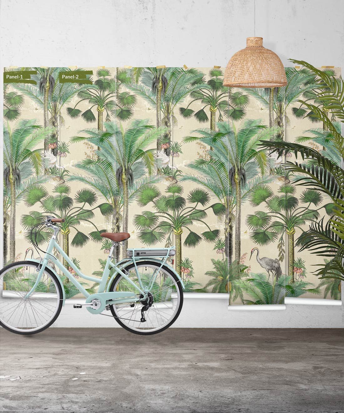 Kerala Palms Wallpaper Mural •Bethany Linz • Palm Tree Mural • Beige • Panels