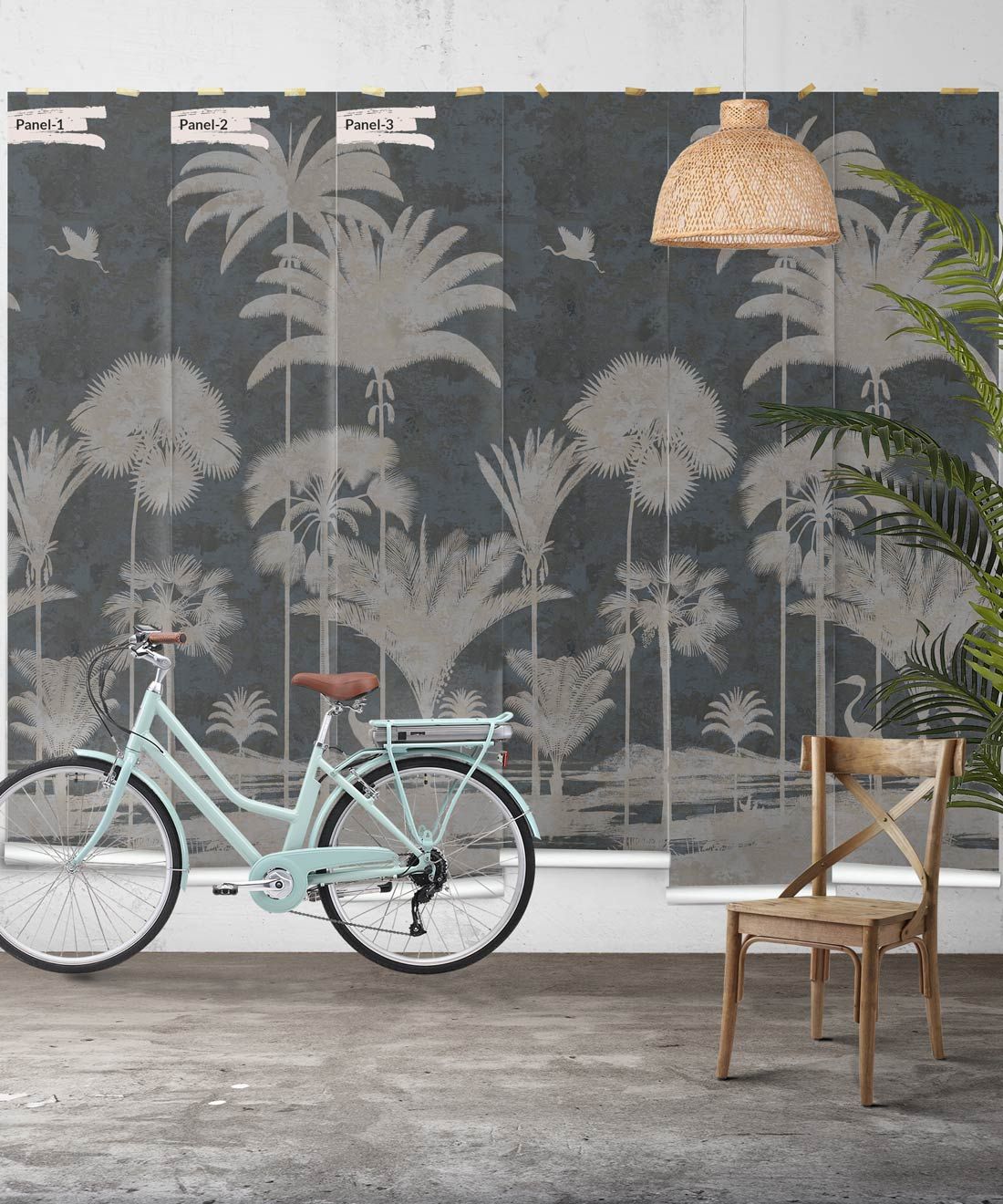 Shadow Palms Wallpaper Mural •Bethany Linz • Palm Tree Mural • Navy • Panels