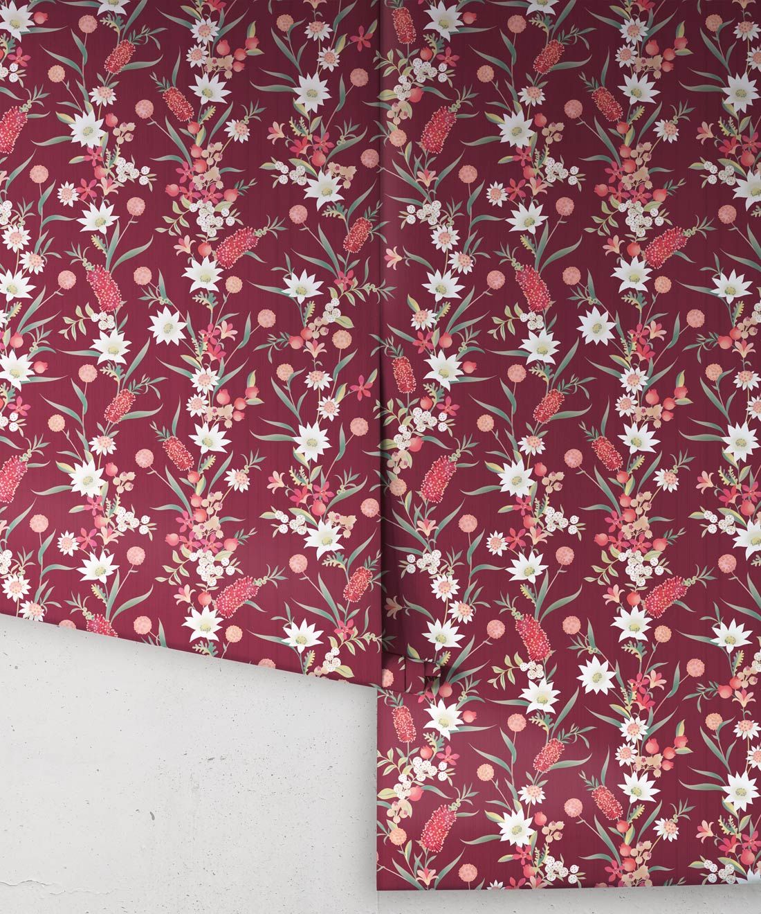 Bottlebrush Wallpaper • Grandmillenial Wallpaper • Maroon • Rolls