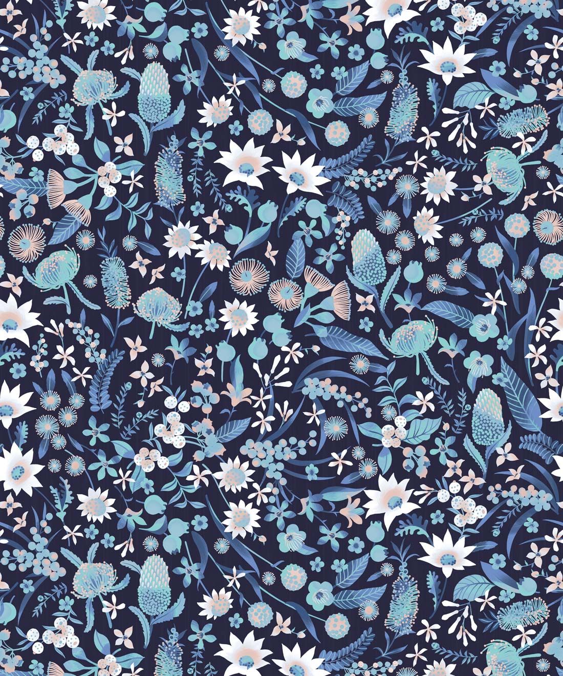 Forest Floral Wallpaper • Blue • Swatch