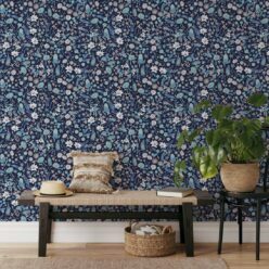 Forest Floral Wallpaper • Blue • Insitu