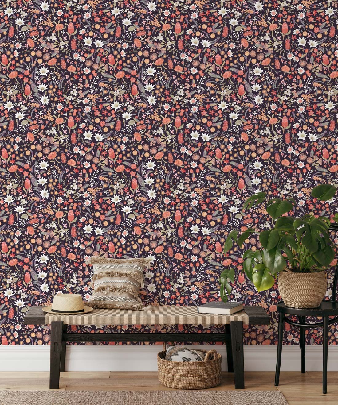 Forest Floral Wallpaper • Rust • Insitu