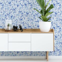 Gum Blossom Wallpaper • Blue Mono • Insitu