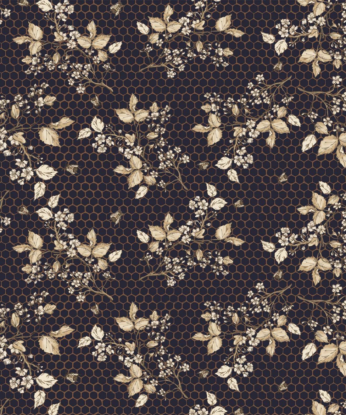 Bee Blossom Wallpaper • Hackney & Co. • Navy • Swatch