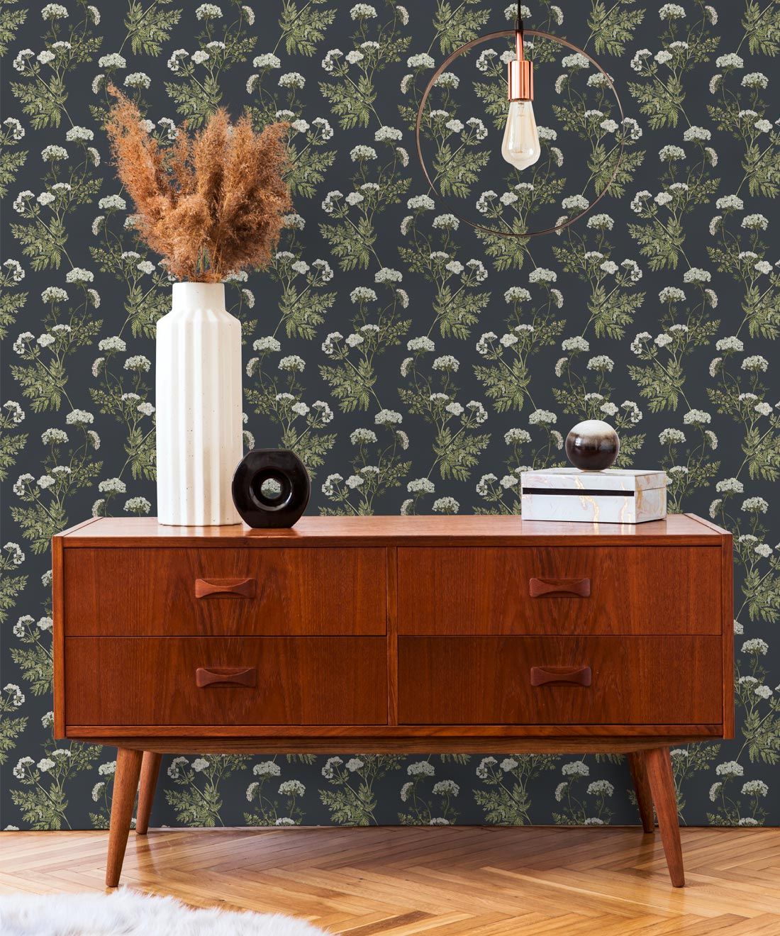 Cicely Wallpaper • Hackney & Co. • Charcoal • Insitu