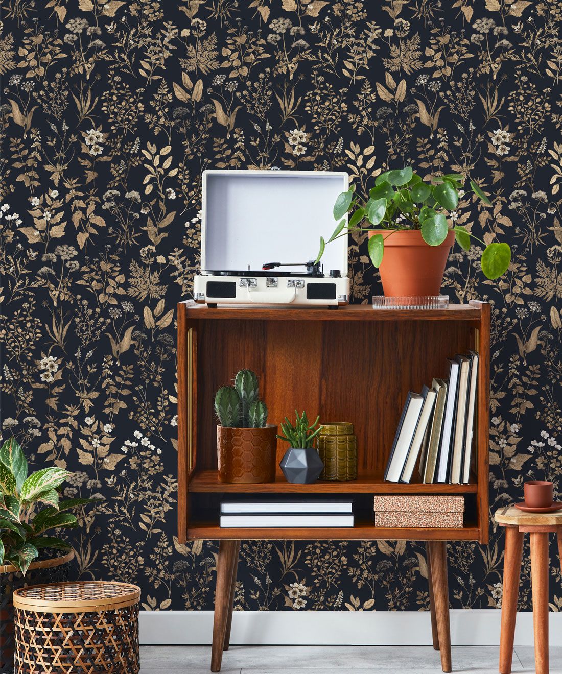 Herb Antique Wallpaper • Hackney & Co. • Navy • Insitu