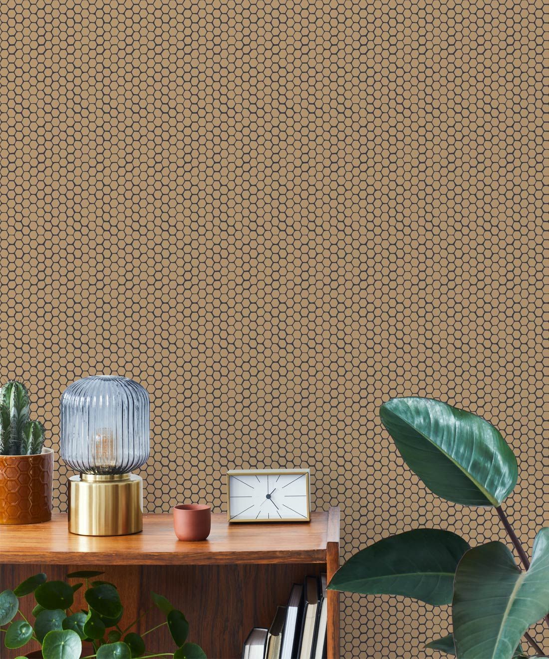 Honeycomb Geo Wallpaper • Hackney & Co. • Gold • Insitu