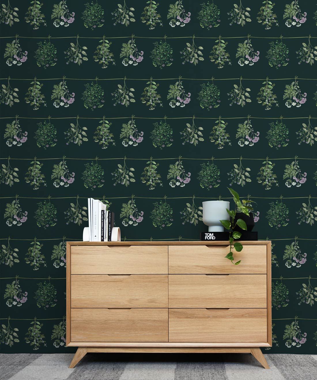 Dried Herbs Wallpaper • Hackney & Co. • Green • Insitu