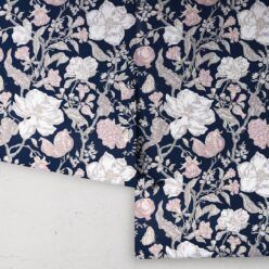 Magnolia Garden Wallpaper • Floral Wallpaper with Pomegranates • Iryna Ruggeri • Navy • Rolls