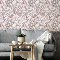 Magnolia Garden Wallpaper • Floral Wallpaper with Pomegranates • Iryna Ruggeri • Pink • Insitu