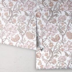 Magnolia Garden Wallpaper • Floral Wallpaper with Pomegranates • Iryna Ruggeri • White • Rolls