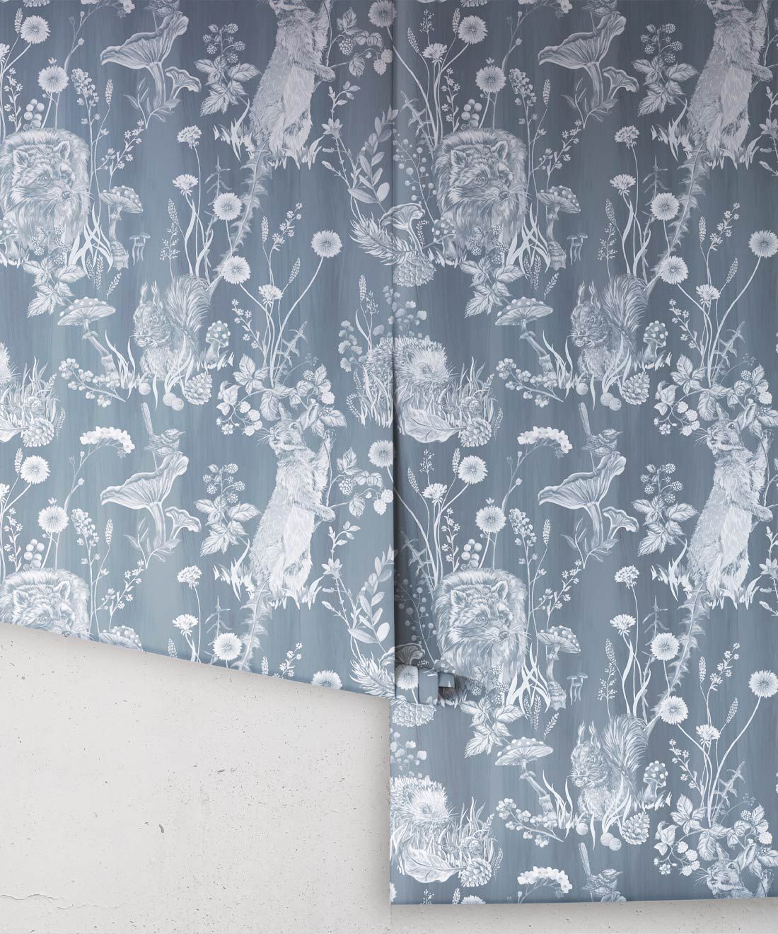 Woodland Friends Wallpaper • Forest Wallpaper with rabbits, hares, raccoons • Iryna Ruggeri • Arctic • Rolls