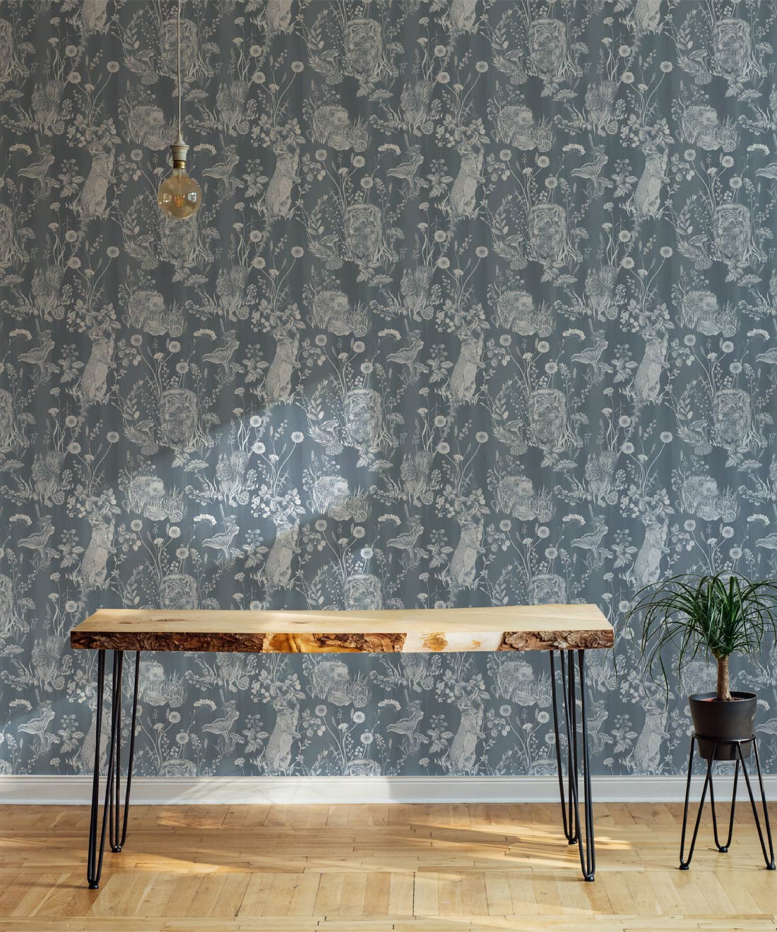 Woodland Friends Wallpaper • Forest Wallpaper with rabbits, hares, raccoons • Iryna Ruggeri • Arctic • Insitu