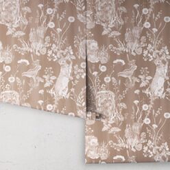 Woodland Friends Wallpaper • Forest Wallpaper with rabbits, hares, raccoons • Iryna Ruggeri • Ecru • Rolls