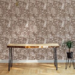 Woodland Friends Wallpaper • Forest Wallpaper with rabbits, hares, raccoons • Iryna Ruggeri • Ecru • Insitu
