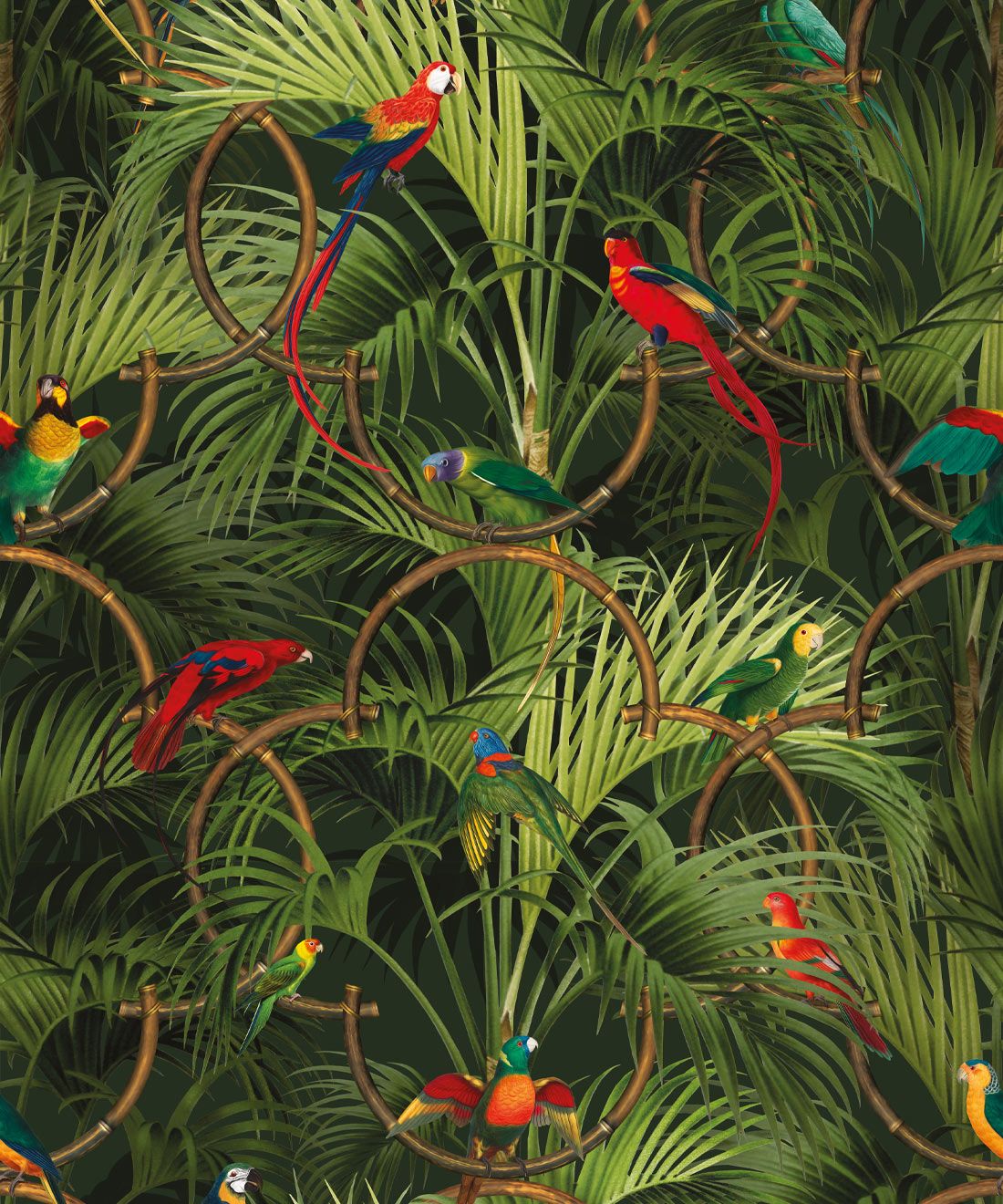 Copacabana Wallpaper • Tropical Bird Wallpaper • Night • Swatch