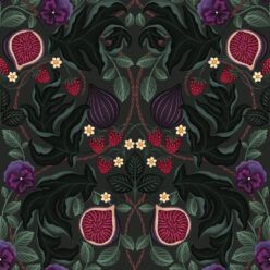 Figs & Strawberries Wallpaper • Botanical Fruit Wallpaper • Forest Green • Swatch