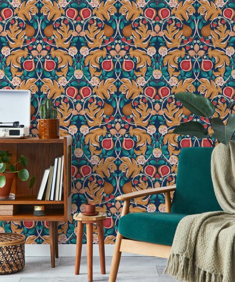 Figs & Strawberries • Colorful Fruit Wallpaper • Milton & King