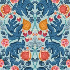 Figs & Strawberries Wallpaper • Botanical Fruit Wallpaper • Powder Blue & Ocre • Swatch