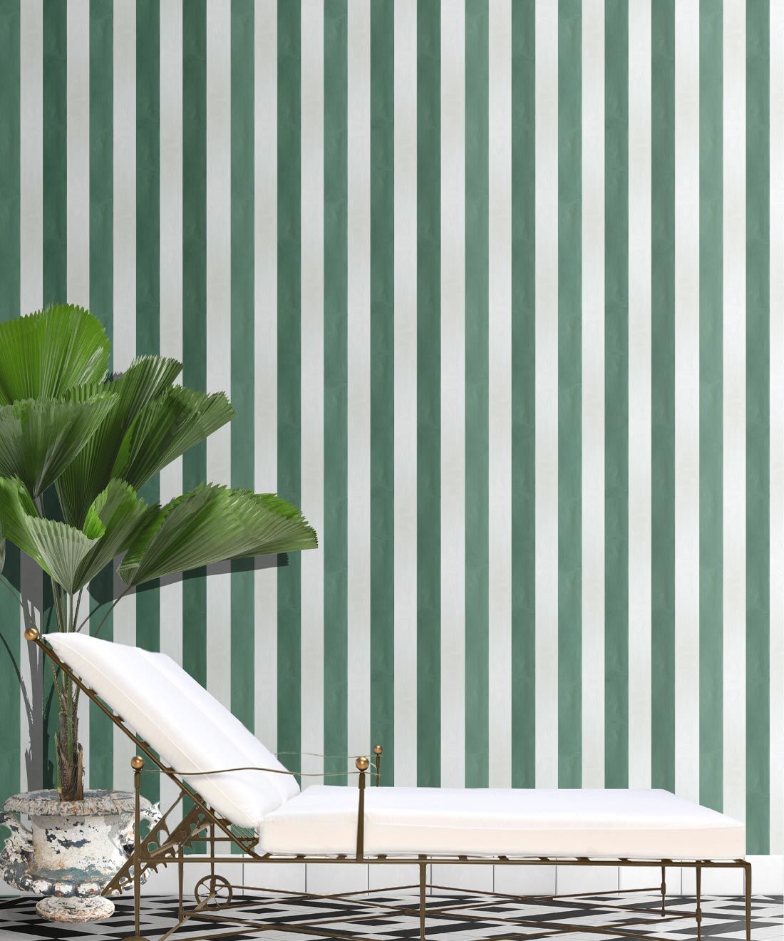 Fresco Stripe Wallpaper • Striped Wallpaper • Green • Insitu