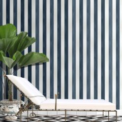 Fresco Stripe Wallpaper • Striped Wallpaper • Navy • Insitu