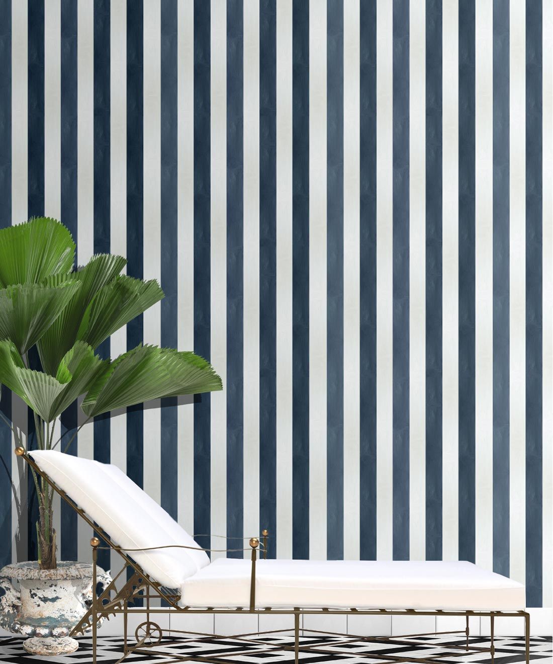 Fresco Stripe Wallpaper • Striped Wallpaper • Navy • Insitu