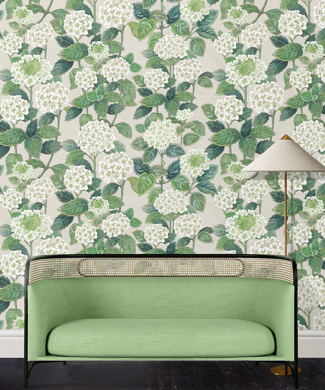 Hydrangea Garden Wallpaper • Beige • Insitu