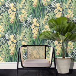 Garden Orchids Wallpaper • Navy • Insitu
