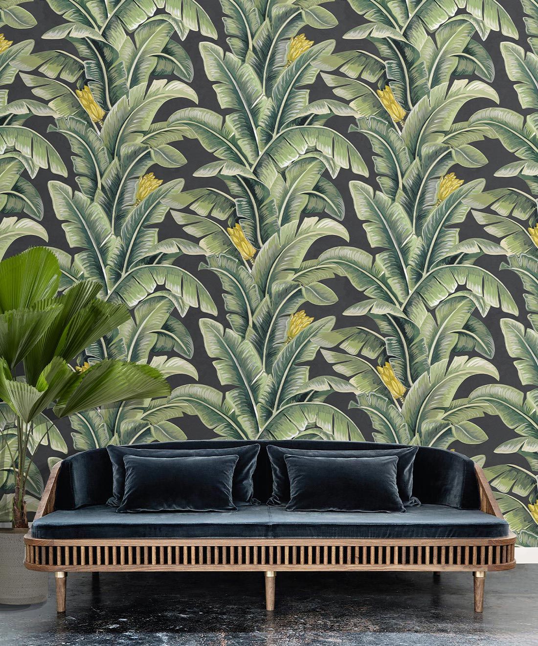The Great Shalimar • Banana Leaf Wallpaper • Charcoal • Insitu