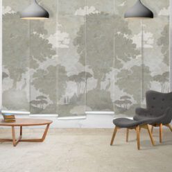 Tuscan Landscape Mural • Italian Wallpaper • Tree Wallpaper • Silhouette Wallpaper • Beige • Panels