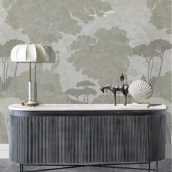 Tuscan Landscape Mural • Italian Wallpaper • Tree Wallpaper • Silhouette Wallpaper • Beige • Insitu