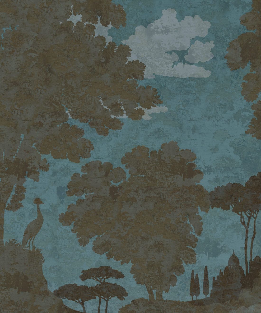 Tuscan Landscape Mural • Italian Wallpaper • Tree Wallpaper • Silhouette Wallpaper • Caramel • Swatch